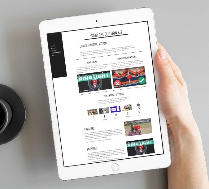 A tablet showing "Your production kit"